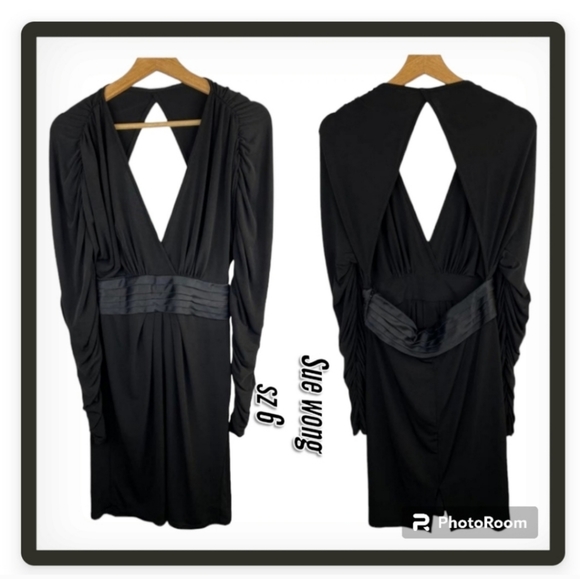 Sue Wong Long Sleeves Open Back Black Mini Cocoktail Dress - Picture 4 of 15